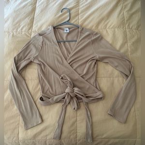 NWOT Senita Athletics Tan Ballet Wrap Top- Large